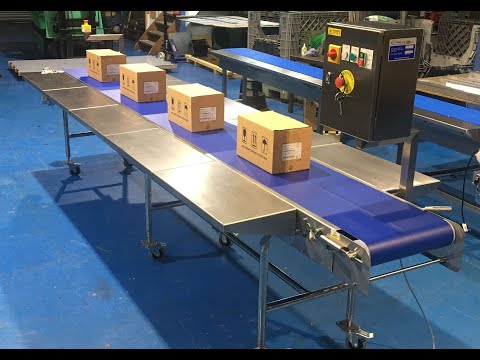 Packing Line Conveyor with Side Tables, Controls Variable Speed and Mobile UK