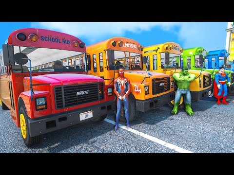 Superheroes School Bus Racing Challenge w/ Spiderman, Hulk &amp; SuperMan (Funny Contest) #229