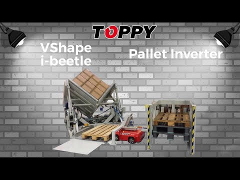 Inline pallet inverter &quot;I-Beetle with V-Shape&quot; (buckets)