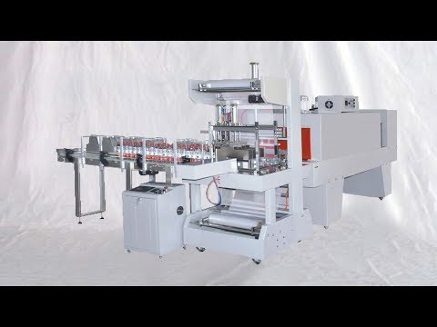 PE film sleeve packaging machine with heat shrinking tunnel mineral water packs wrapper 中低速膜包機全自動