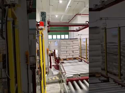 Bags robot palletizer robotic palletizing+top sheet dispenser+pallet wrapping machine pallet wrapper